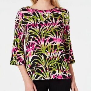 Kasper Pink and Green Tropical Print Blouse